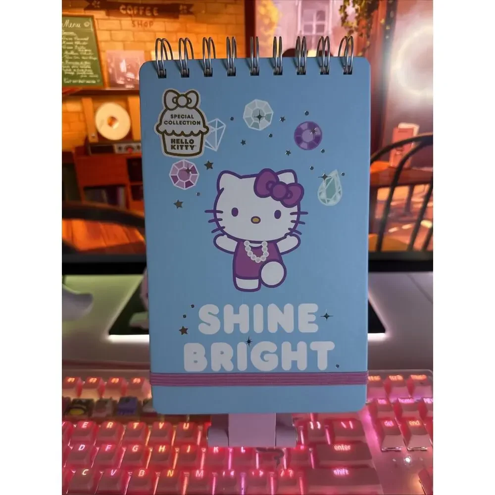 Hello Kitty Spiral Notebook HK Bejeweled Metallic Top Blue Elastic 2024 Sanrio